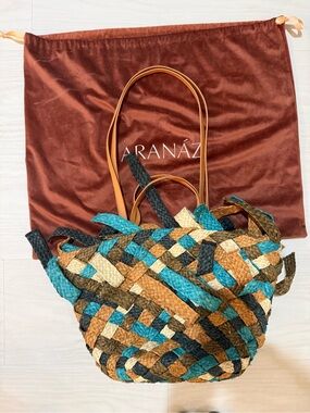 Aranáz Multicolor Woven Shoulder Bag with Tan Handles